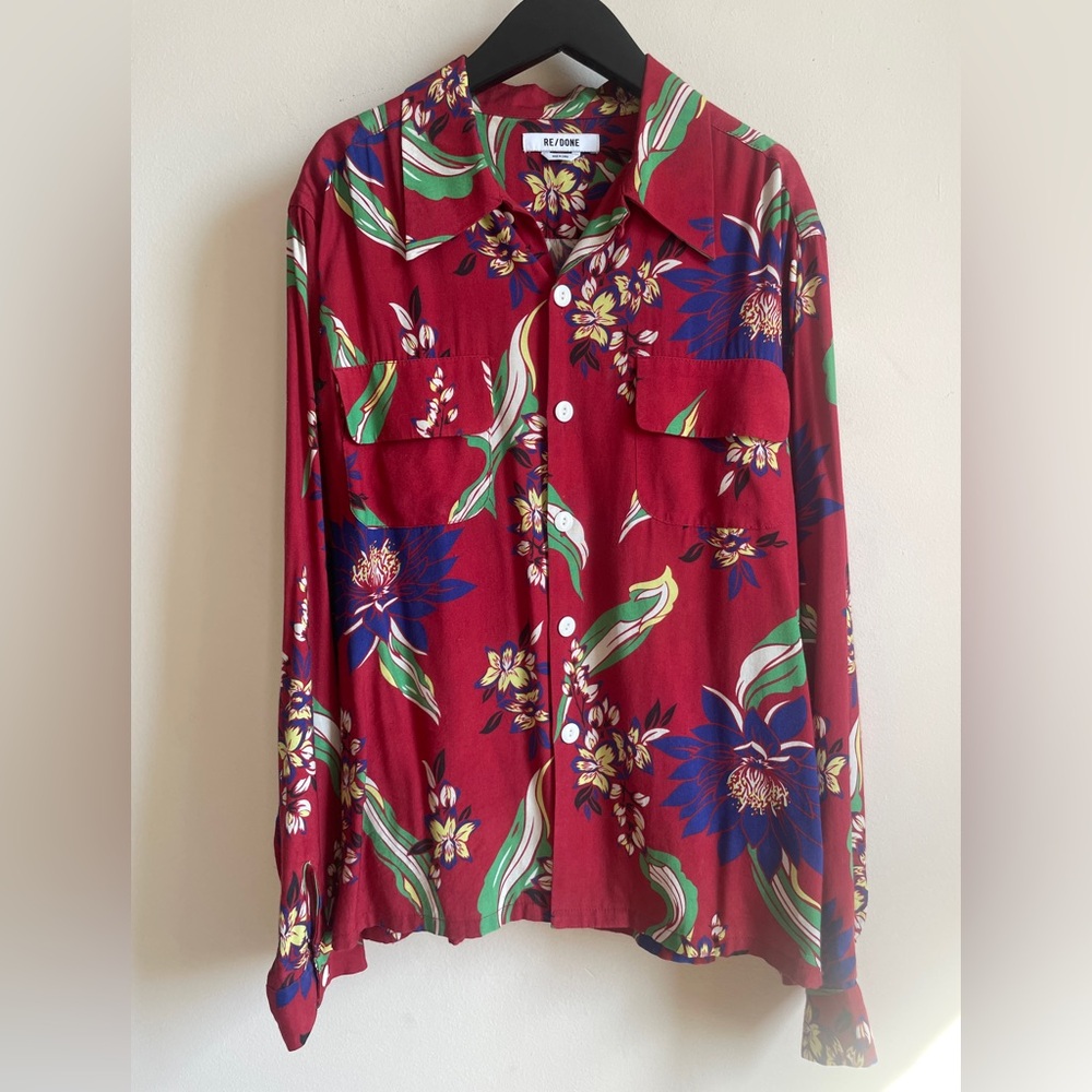 Re/done red floral button down shirt size S redone